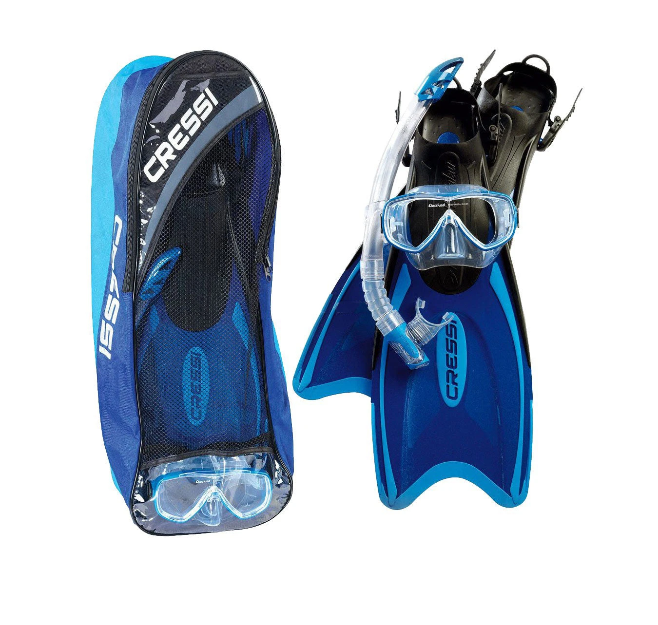 Cressi Palau Mask Snorkel & Fin Set Blue 3 Cressi Palau Mask Snorkel & Fin Set Blue