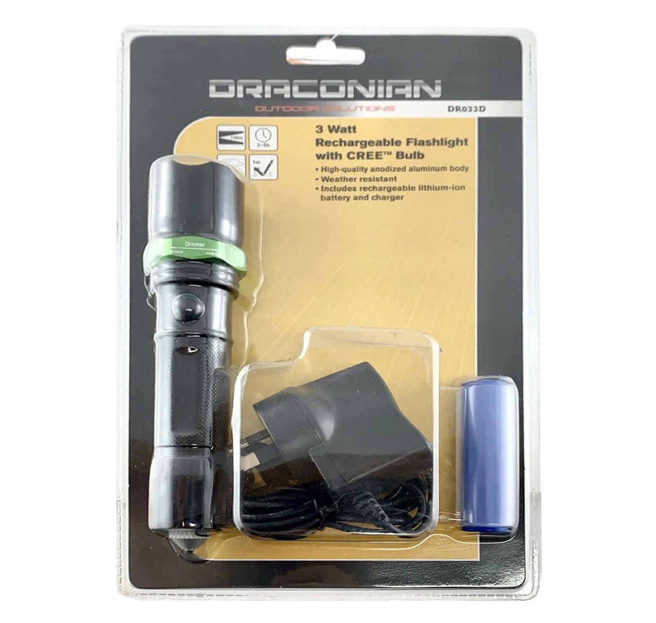 Draconian DR033D 3 Watt Rechargeable Flashlight 3 Draconian DR033D 3 Watt Rechargeable Flashlight